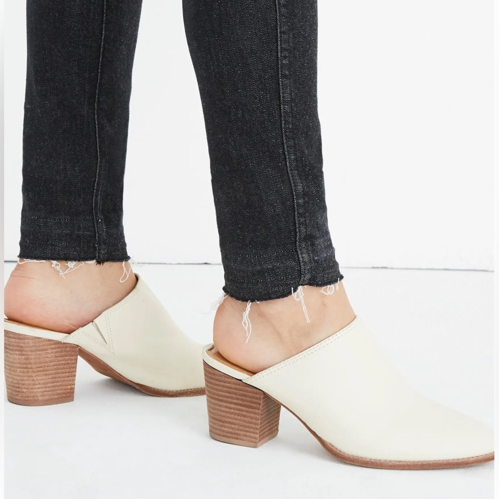 Madewell Cream Leather Block Heel Mules